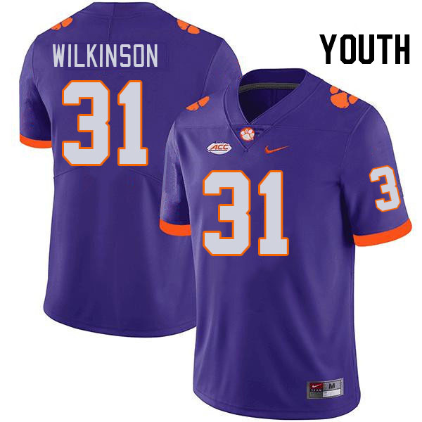 Youth #31 Joe Wilkinson Clemson Tigers College Football Jerseys Stitched-Purple